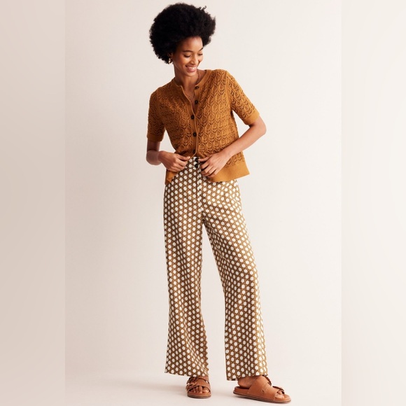Boden Westbourne Linen Wide Leg Pant | Honeycomb Pattern | 2P - Picture 6 of 13